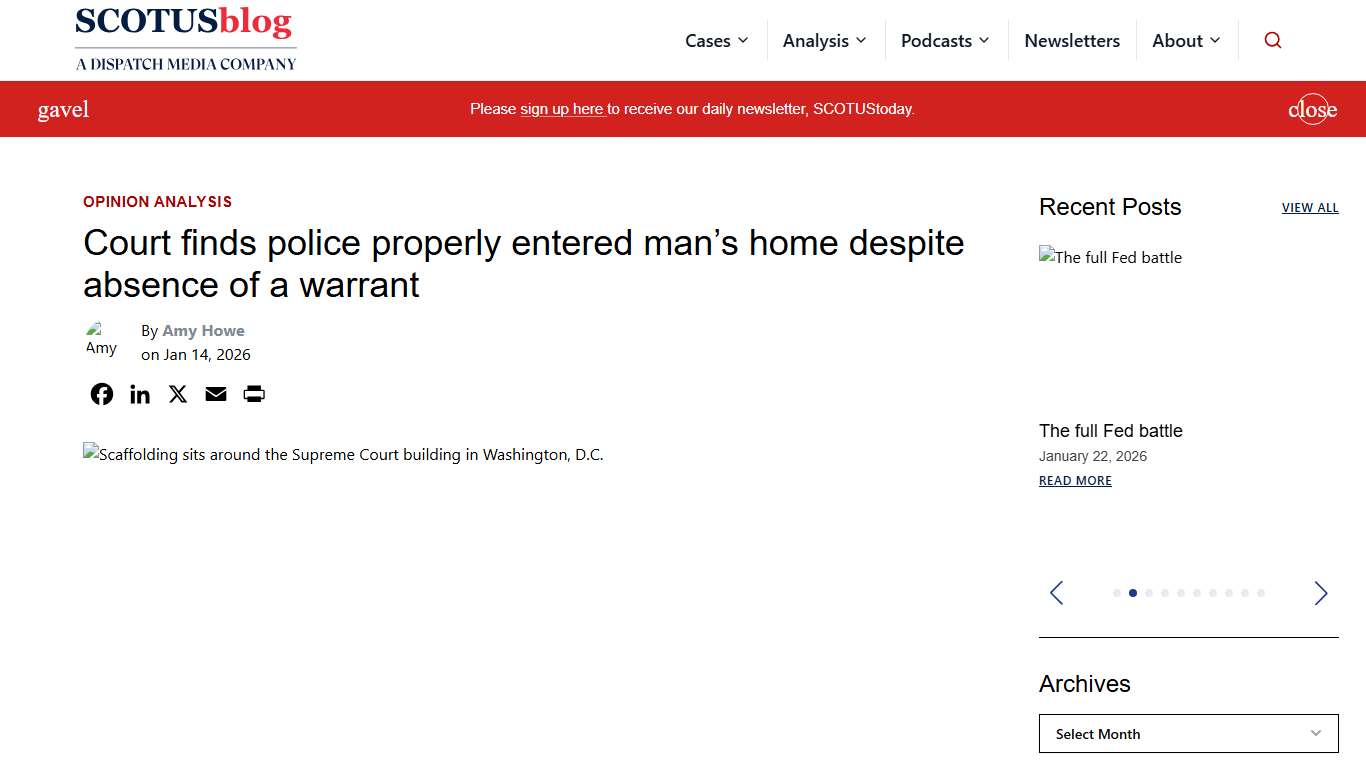 Court finds police properly entered man’s home despite absence of a warrant - SCOTUSblog